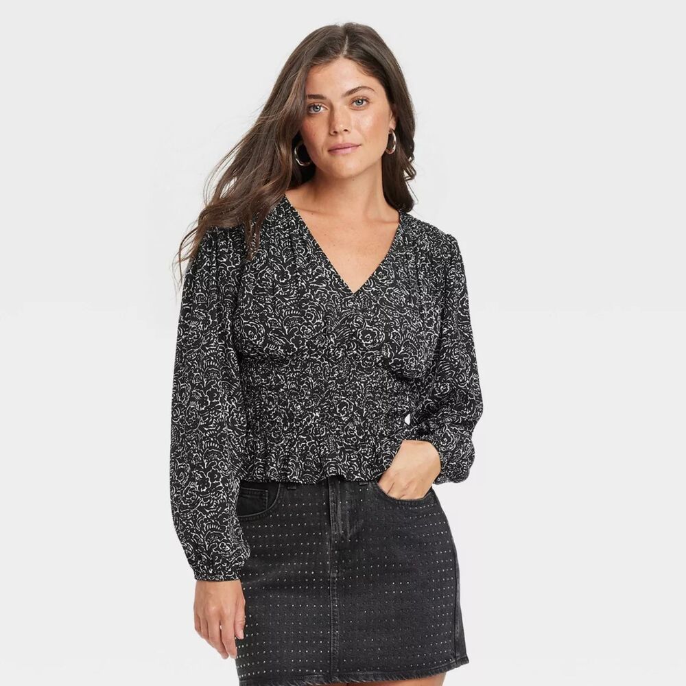 NWT Women's Long Sleeve Smocked Blouse - Universal Thread™, XS